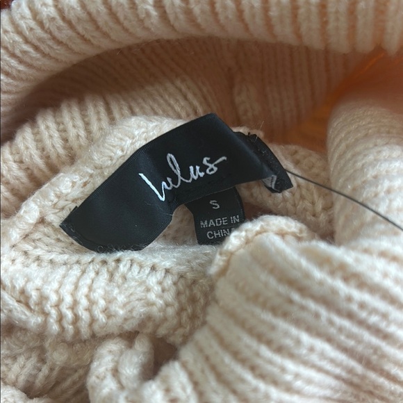 Lulu's Cream Cowl Neck Sweater with Cable Knit Design - Picture 4 of 4